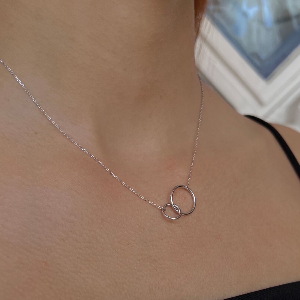 Collar Plata S925 Fementi Doble Circulos Entrelazados