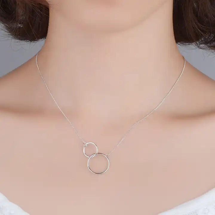 Collar Plata S925 Fementi Doble Circulos Entrelazados