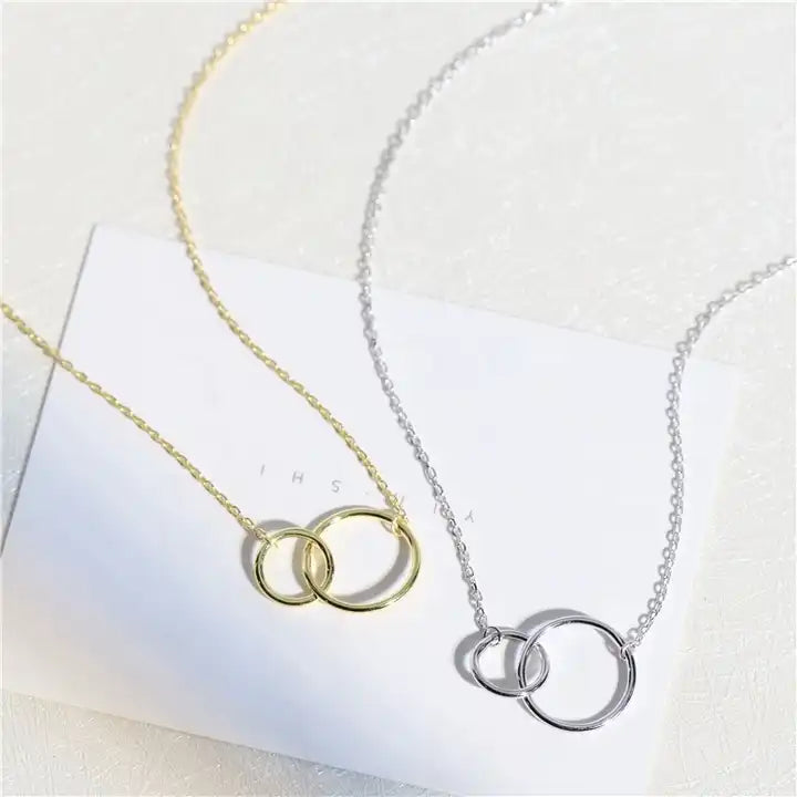Collar Plata S925 Fementi Doble Circulos Entrelazados