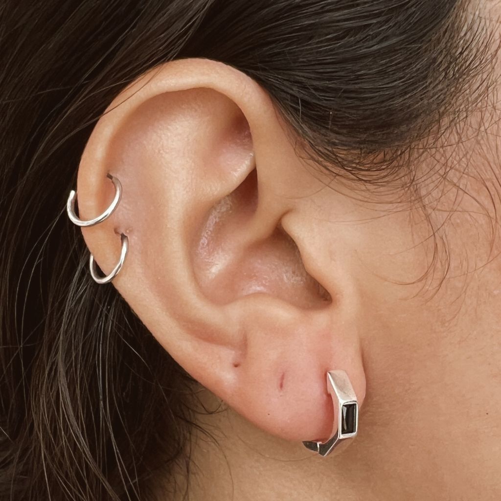 Aretes Plata S925 Fementi Huggies Hexagonales