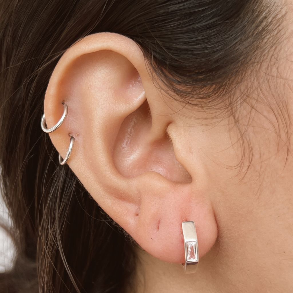 Aretes Plata S925 Fementi Huggies Hexagonales