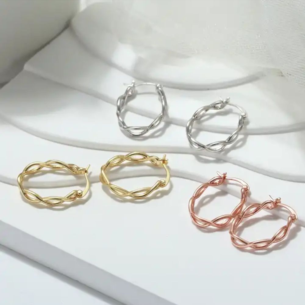 Aretes Plata S925 Fementi Candongas Trenzadas