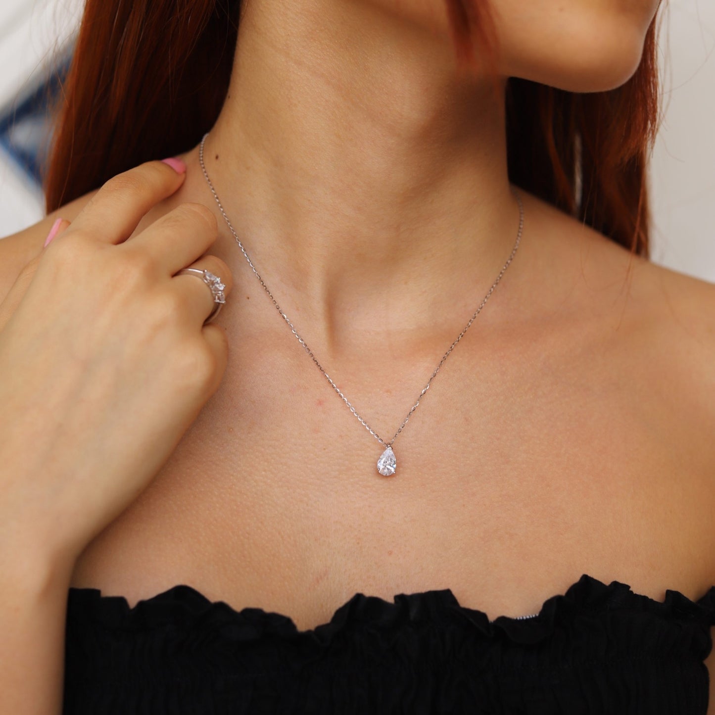 Collar Plata S925 Fementi Circón Corte Pera o Redondo