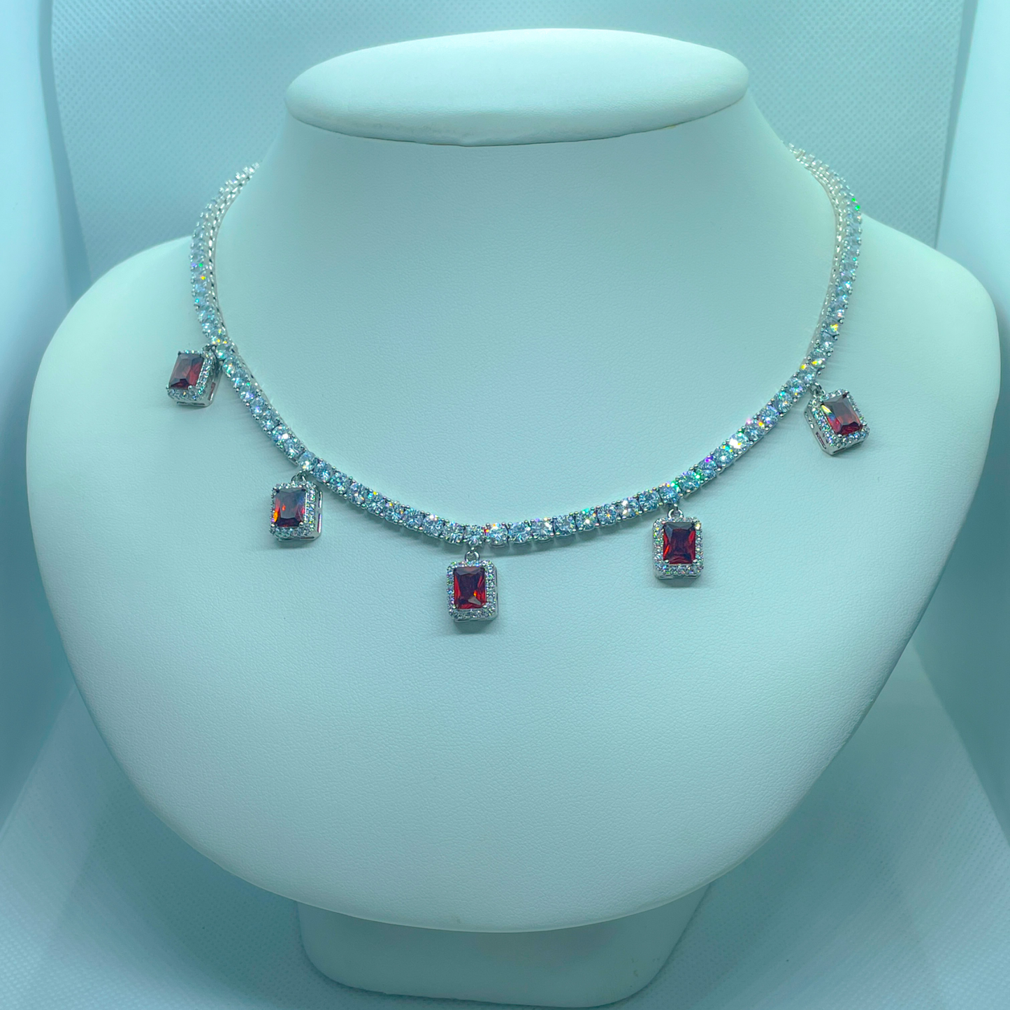 Gargantilla de Circonitas Cúbicas Transparente y Roja 45cm, 4mm