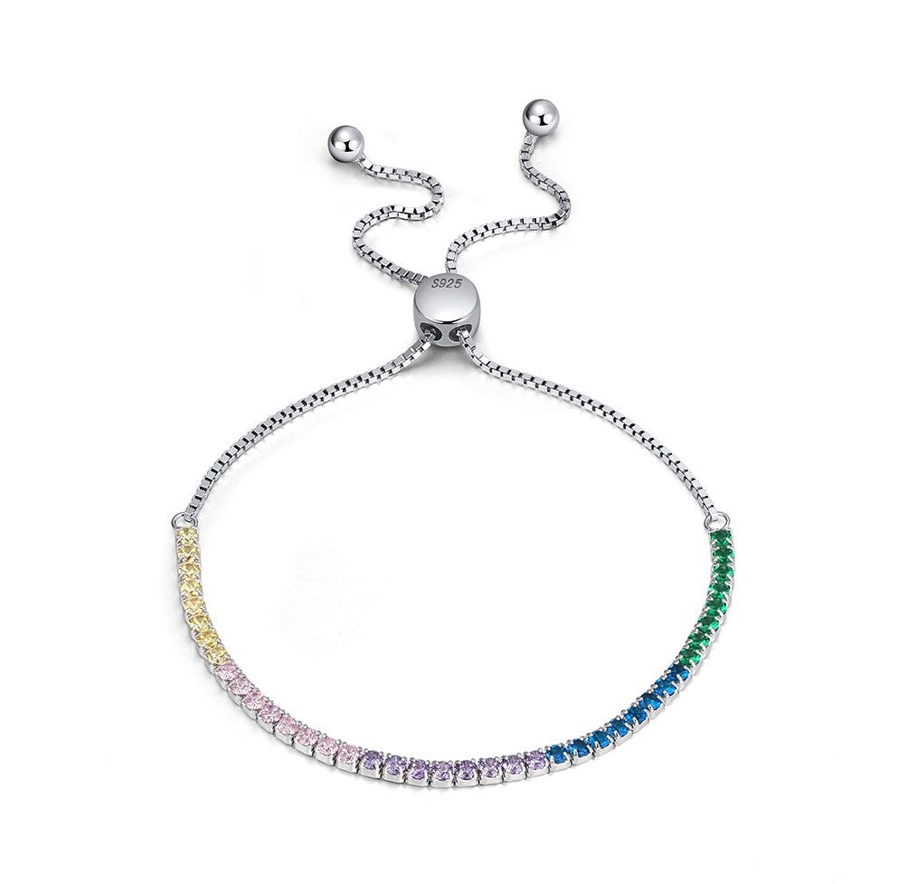 Pulsera Plata S925 Fementi Circonitas Multi-color Ajustable