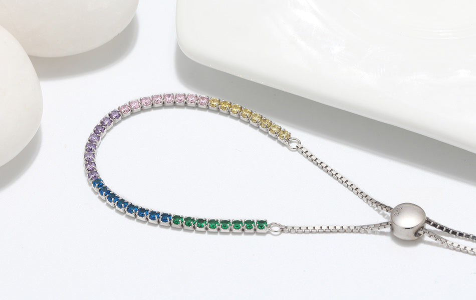 Pulsera Plata S925 Fementi Circonitas Multi-color Ajustable