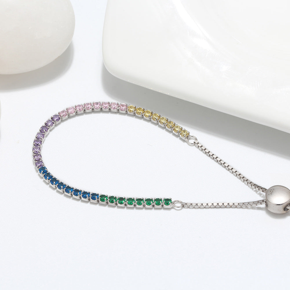 Pulsera Plata S925 Fementi Circonitas Multi-color Ajustable
