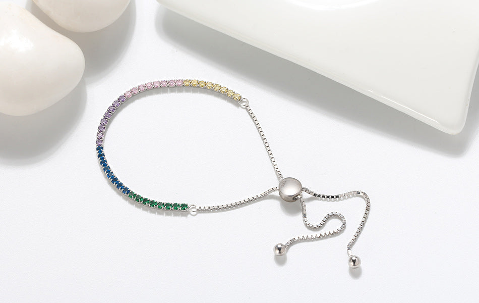 Pulsera Plata S925 Fementi Circonitas Multi-color Ajustable