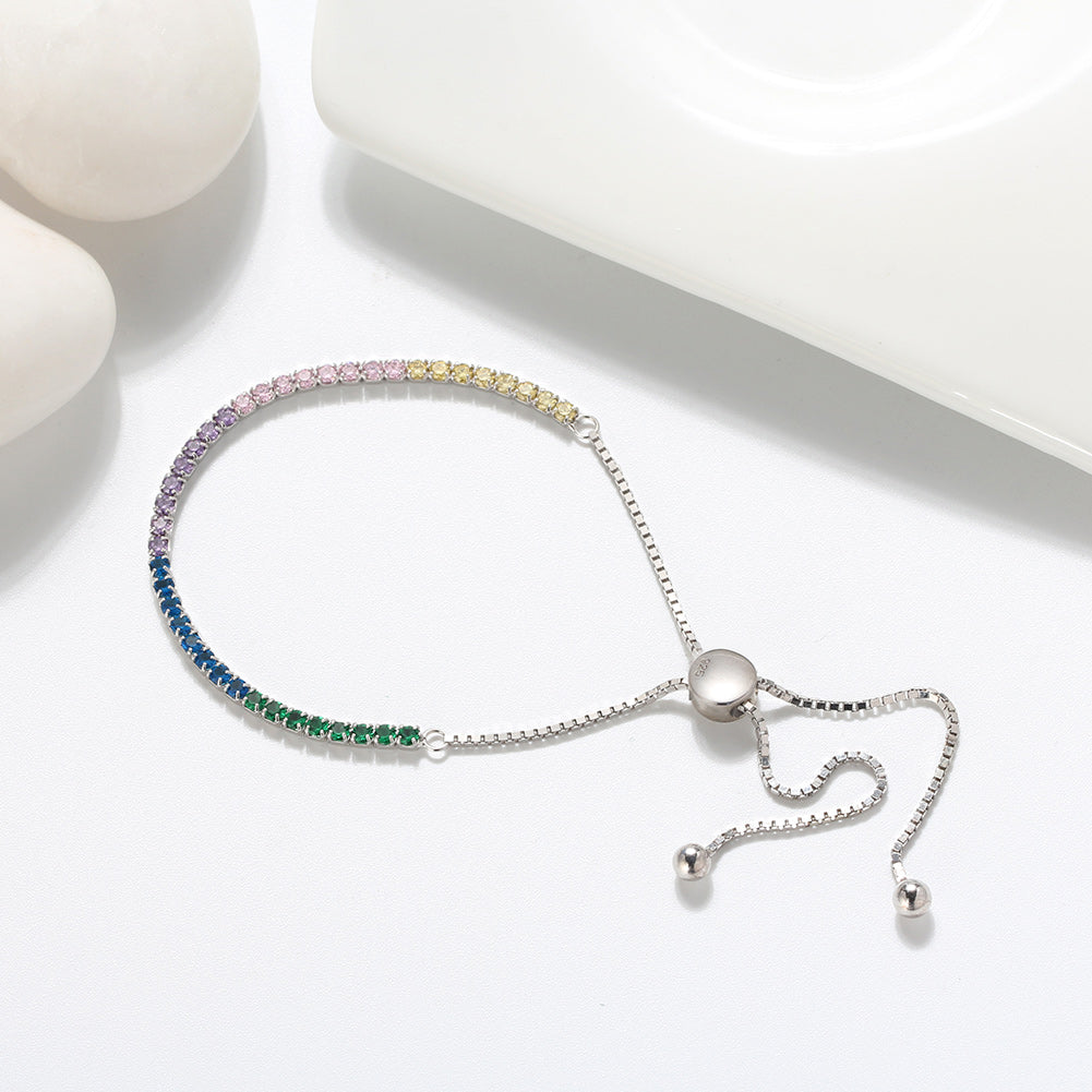 Pulsera Plata S925 Fementi Circonitas Multi-color Ajustable