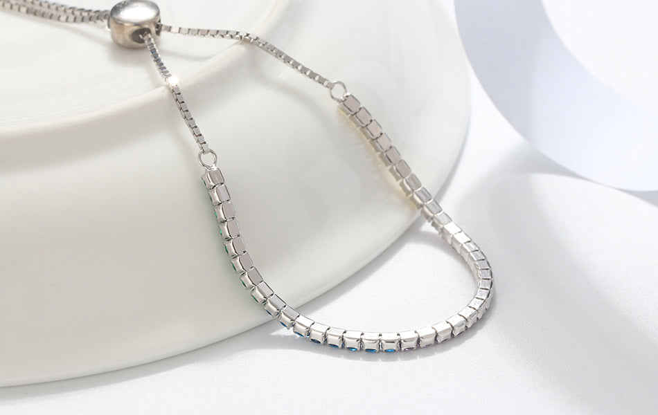 Pulsera Plata S925 Fementi Circonitas Multi-color Ajustable