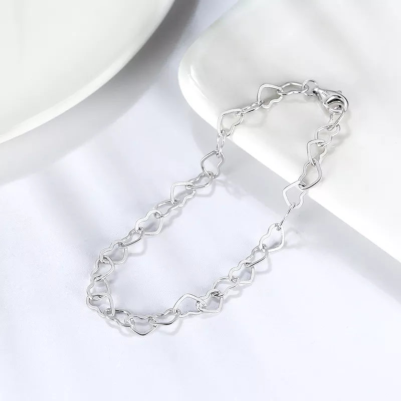 Pulsera Plata S925 Fementi Tejido Corazones