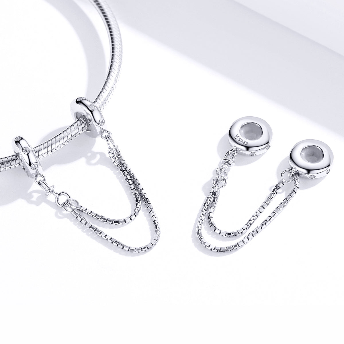 Dije O Cadena de seguridad Plata S925 Fementi Doble con Circonitas