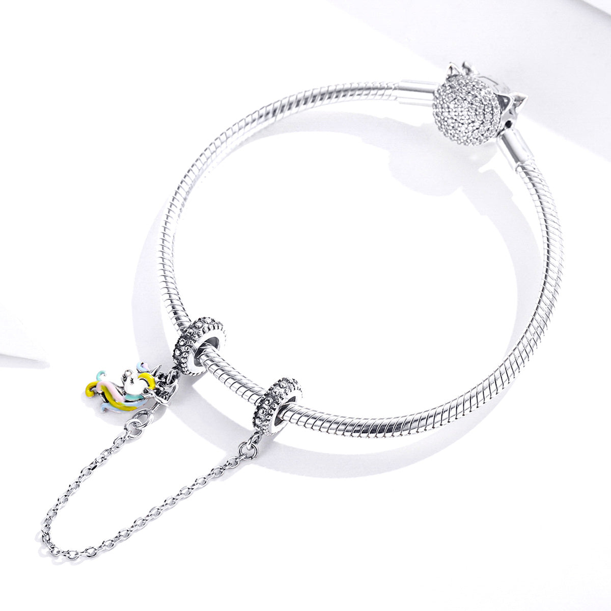 Dije O Cadena de Seguridad Plata S925 Fementi Unicornio Colores