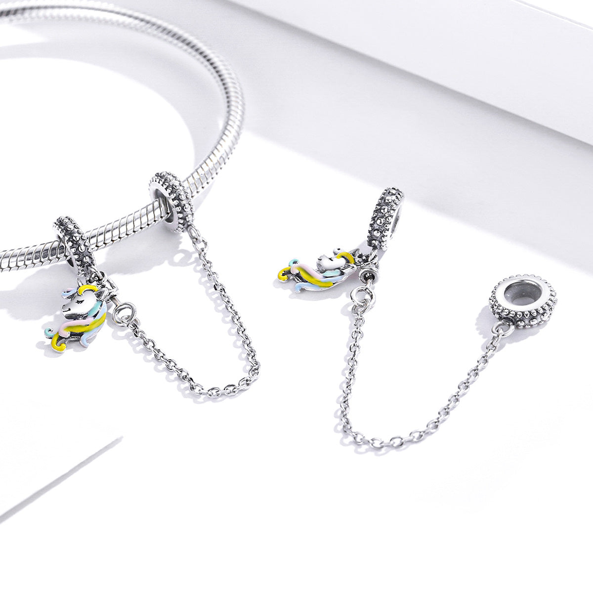 Dije O Cadena de Seguridad Plata S925 Fementi Unicornio Colores