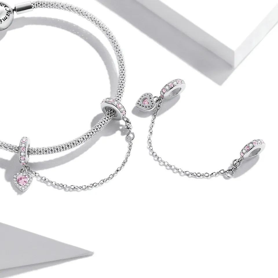Dije O Cadena de Seguridad Plata S925 Fementi Corazón Circón Rosa