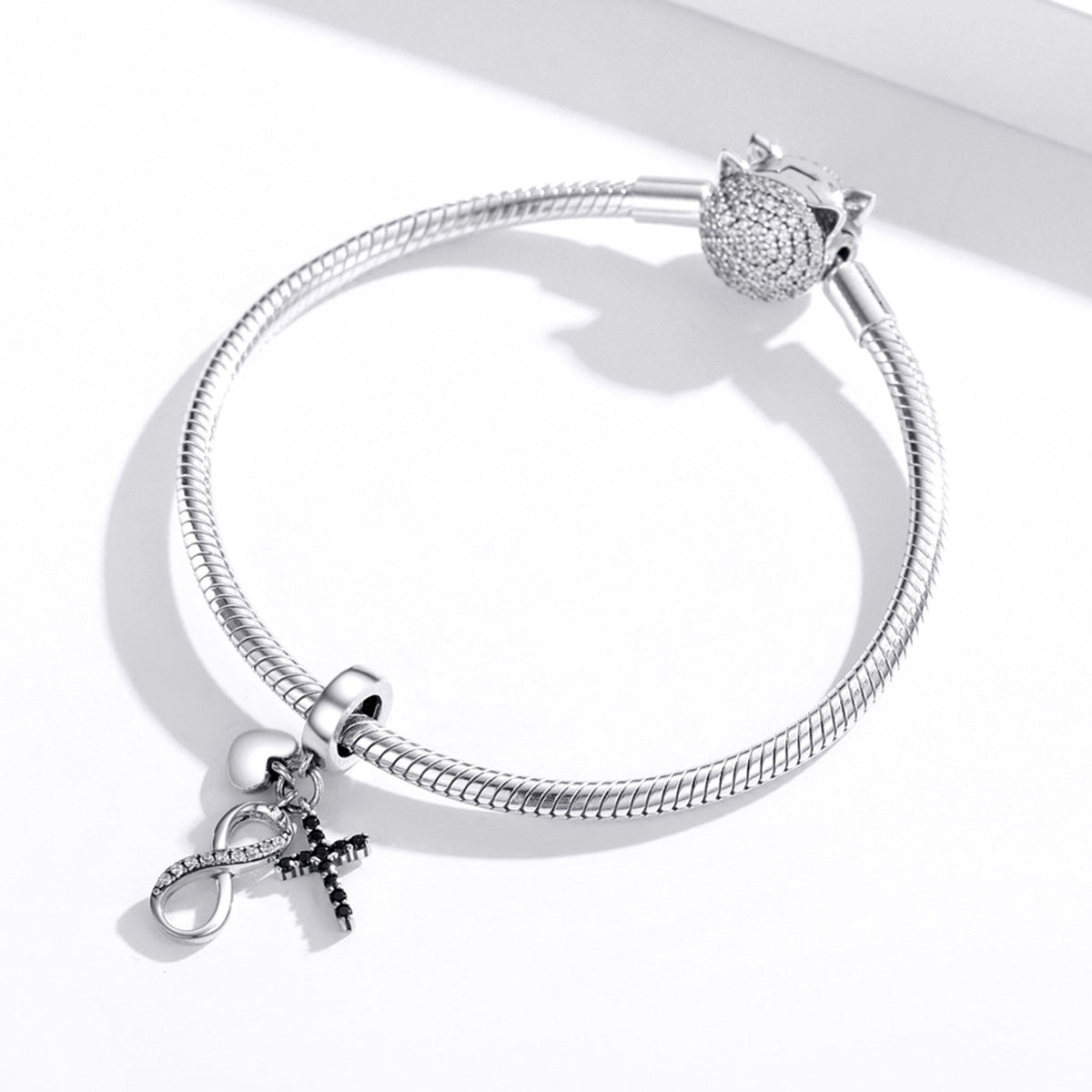 Dije O Colgante Plata S925 Fementi Infinito, Cruz y Corazón