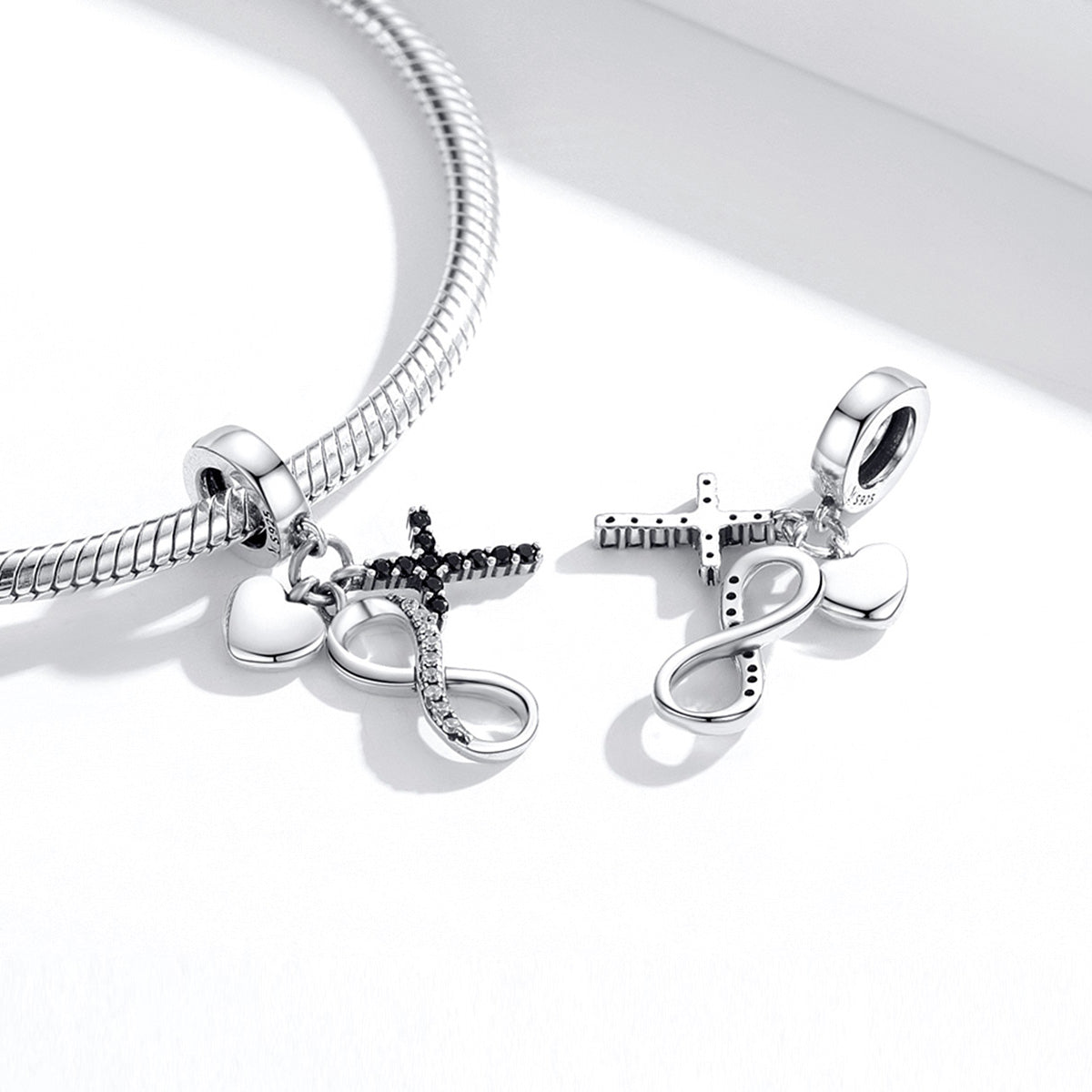 Dije O Colgante Plata S925 Fementi Infinito, Cruz y Corazón