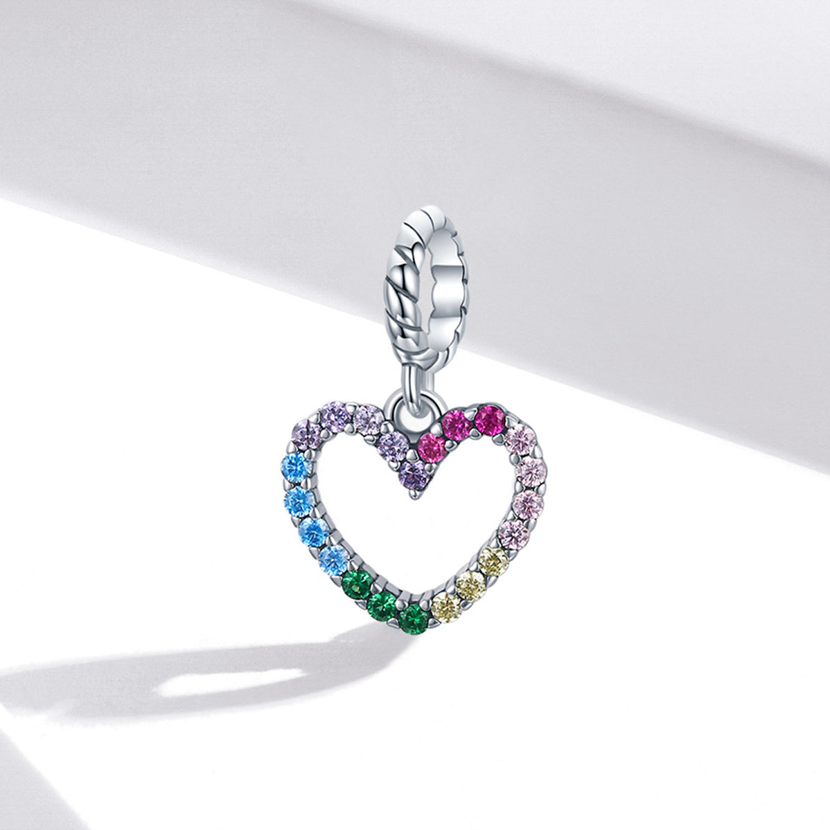 Dije O Colgante Plata S925 Fementi Corazón Arcoiris Circones