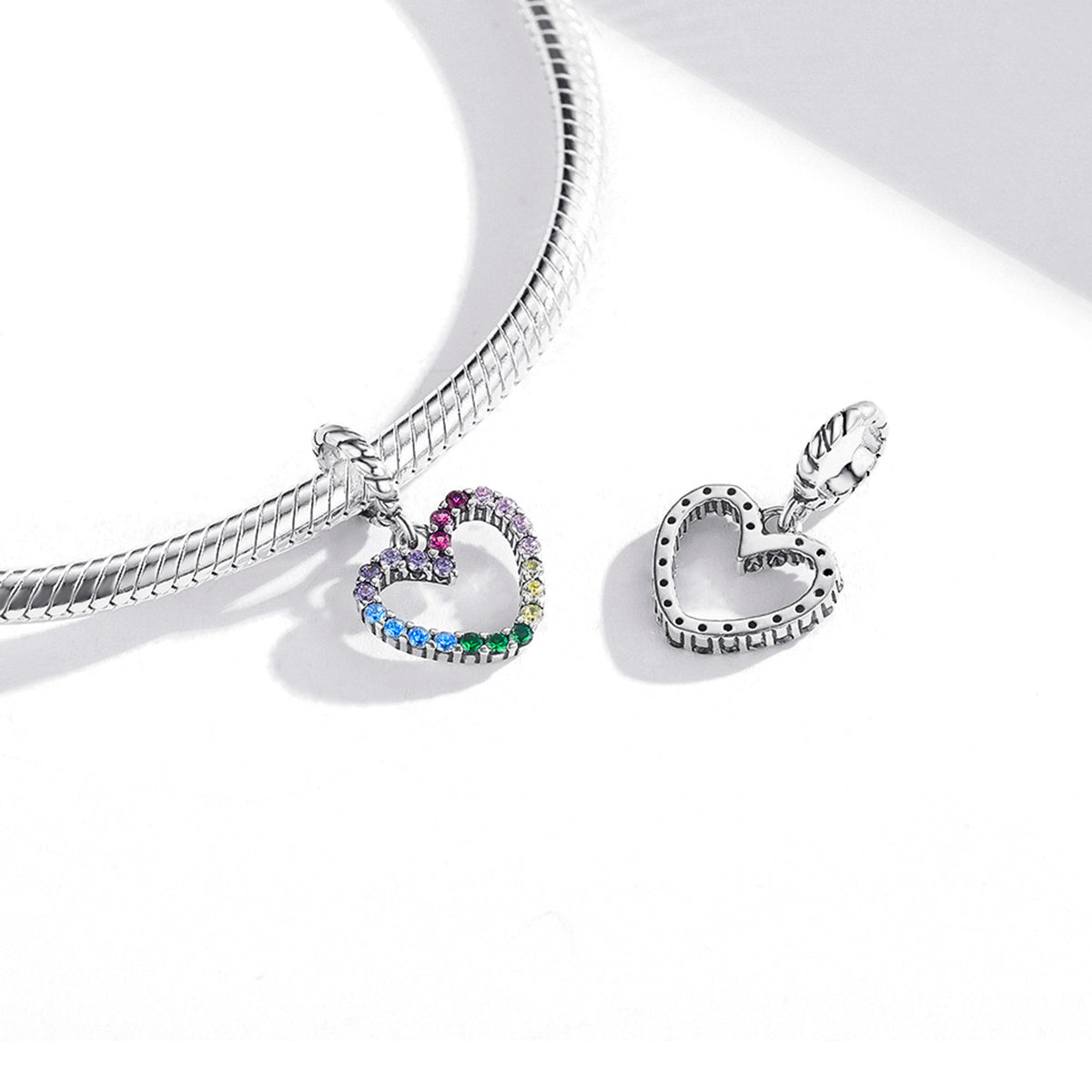 Dije O Colgante Plata S925 Fementi Corazón Arcoiris Circones
