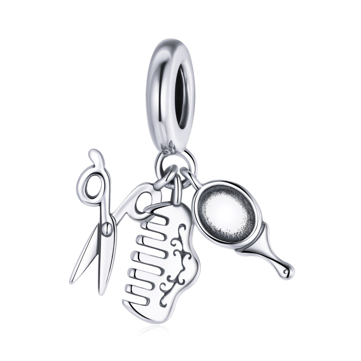 Dije O Colgante Plata S925 Fementi Peluqueria Tijeras, Peinilla y Espejo