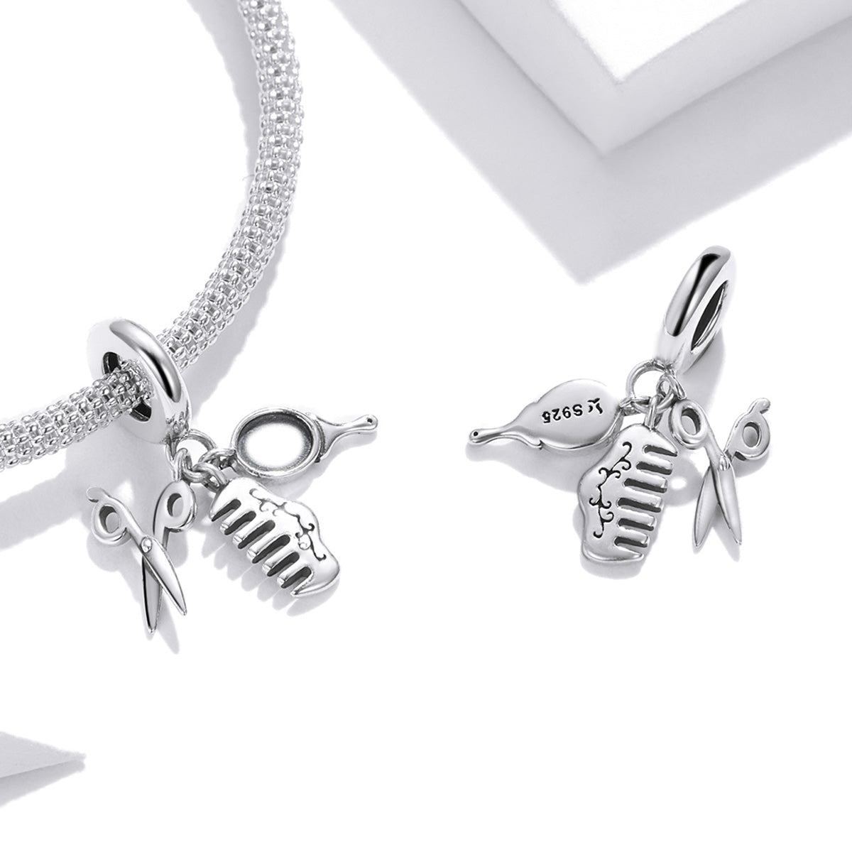 Dije O Colgante Plata S925 Fementi Peluqueria Tijeras, Peinilla y Espejo