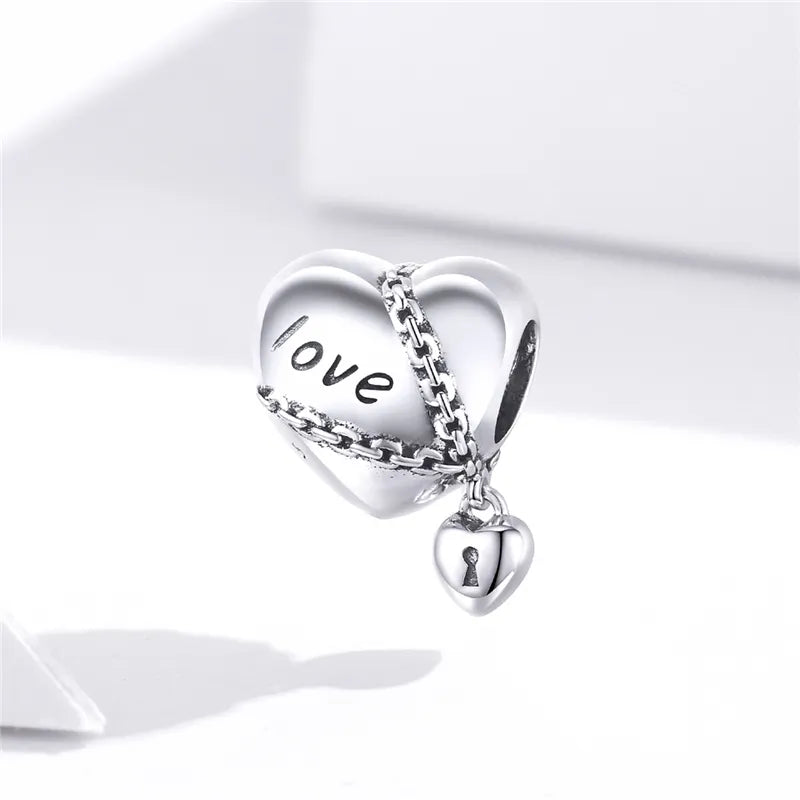 Dije O Charm Plata S925 Fementi Corazón Candado de Amor