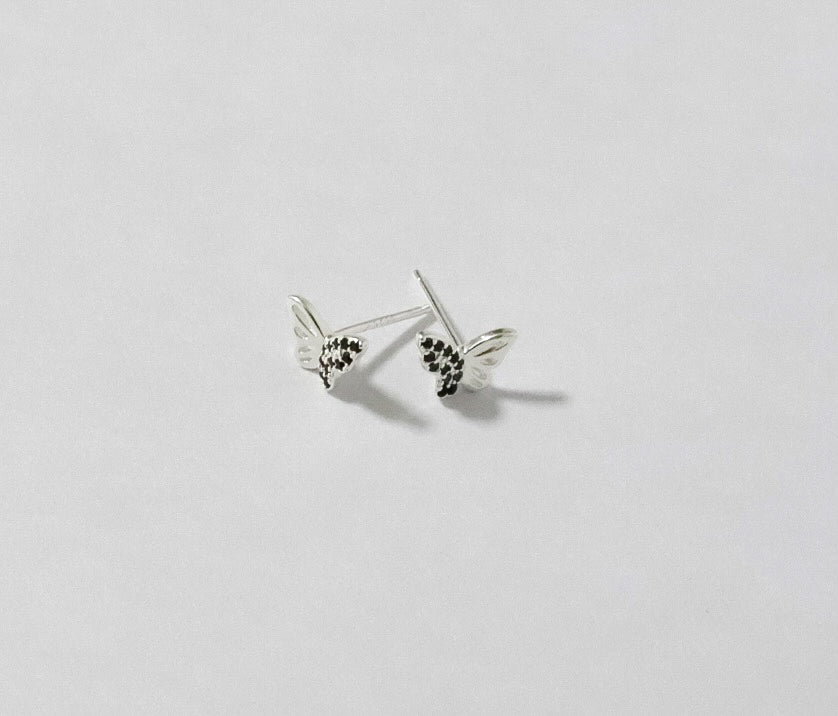 Aretes Plata S925 Fementi Mariposas Negra