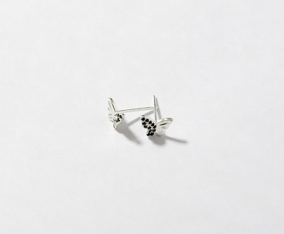 Aretes Plata S925 Fementi Mariposas Negra