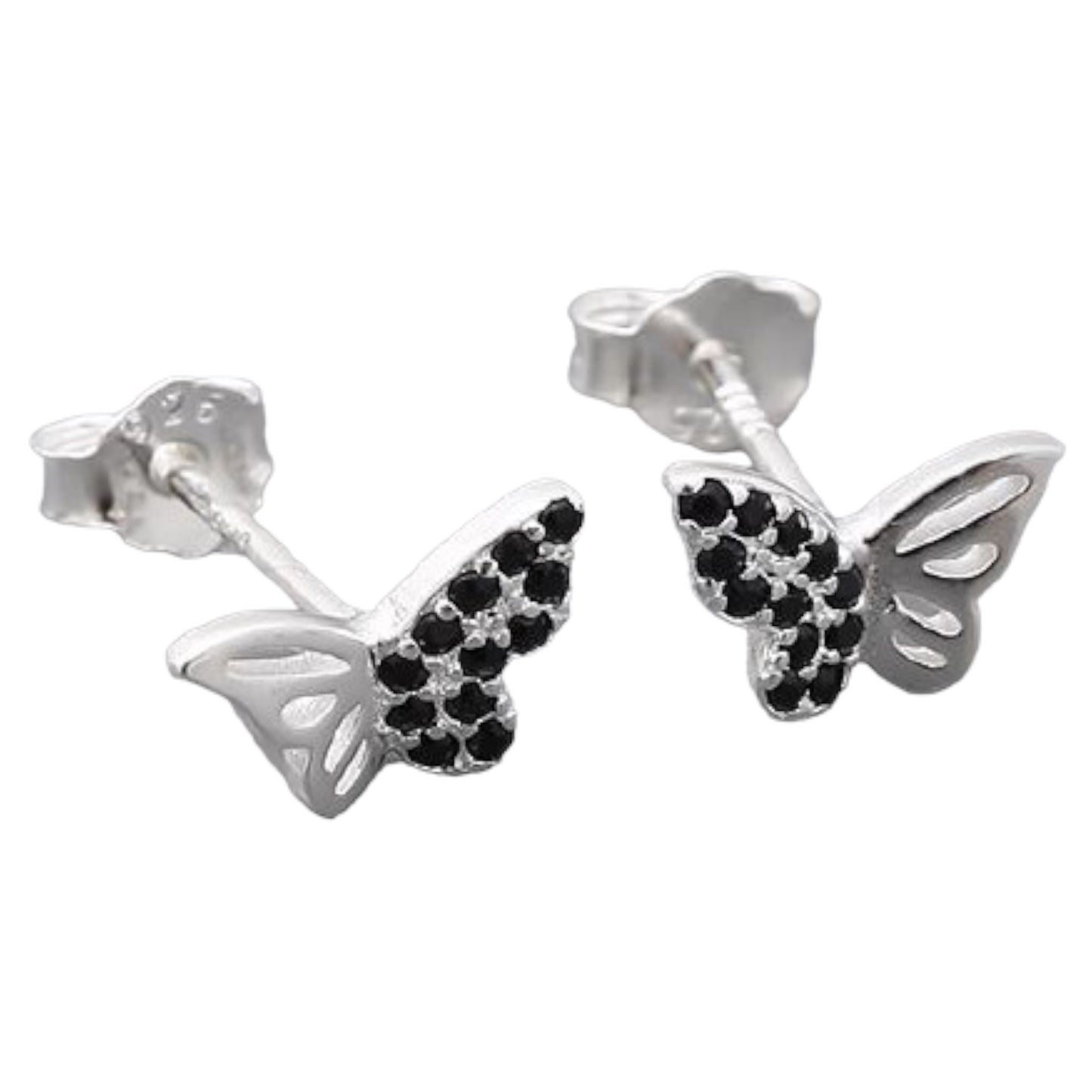 Aretes Plata S925 Fementi Mariposas Negra