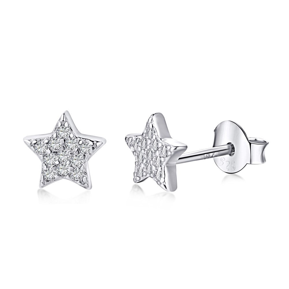 Aretes Plata S925 Fementi Topos Estrellas Empedradas