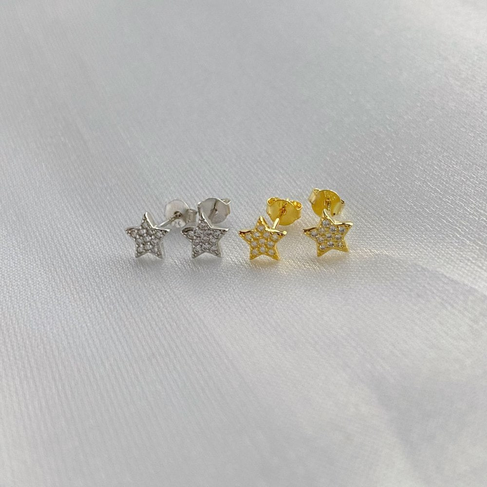 Aretes Plata S925 Fementi Topos Estrellas Empedradas