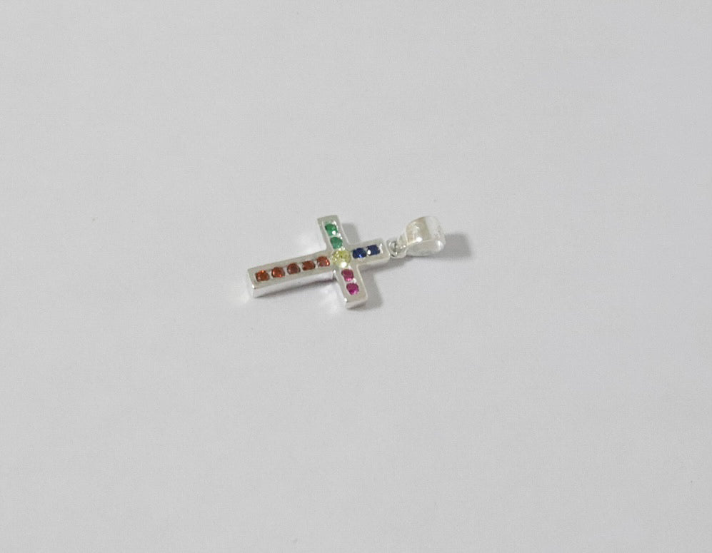 Dije O Pendiente Plata S925 Fementi Cruz Colores Circones Incrustados