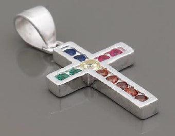 Dije O Pendiente Plata S925 Fementi Cruz Colores Circones Incrustados