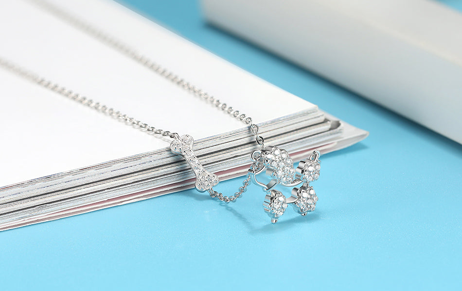 Collar Plata S925 Fementi French Poodle, Hueso Ajustable