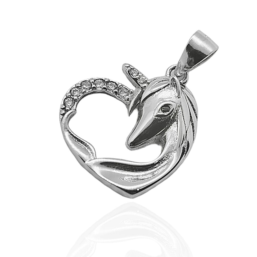 Dije O Pendiente Plata S925 Fementi Corazón Unicornio con Circones