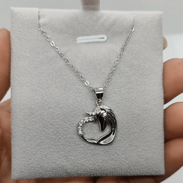 Dije O Pendiente Plata S925 Fementi Corazón Unicornio con Circones