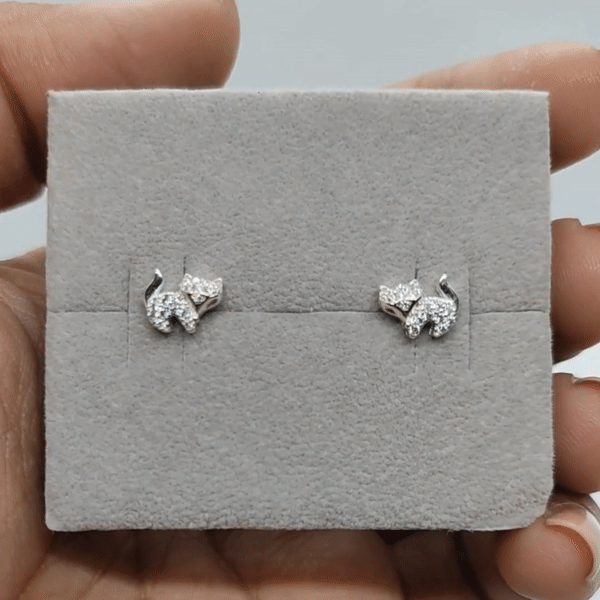 Aretes Plata S925 Fementi Mini Gatitos CZ