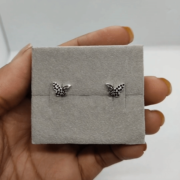 Aretes Plata S925 Fementi Mariposas Negra