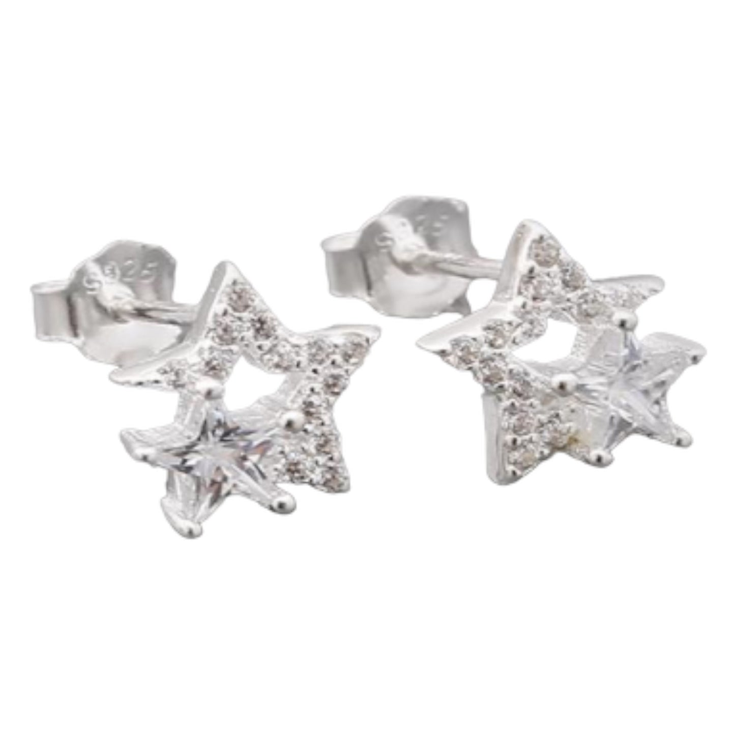 Aretes Plata S925 Fementi Doble Estrella