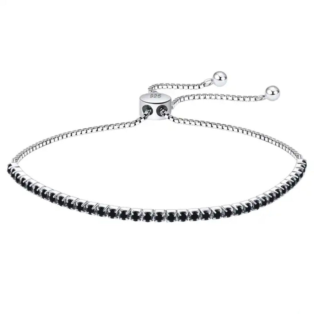 Pulsera Plata S925 Fementi con Circonitas Cúbicas Negra Ajustable