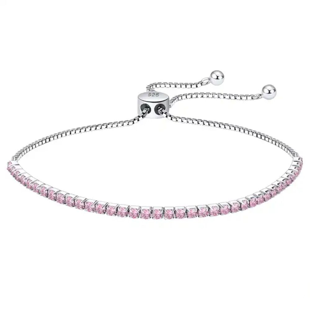 Pulsera Plata S925 Fementi con Circonitas Cúbicas Rosada Ajustable