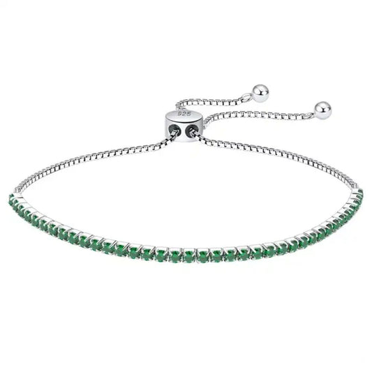 Pulsera Plata S925 Fementi con Circonitas Cúbicas Verde Ajustable