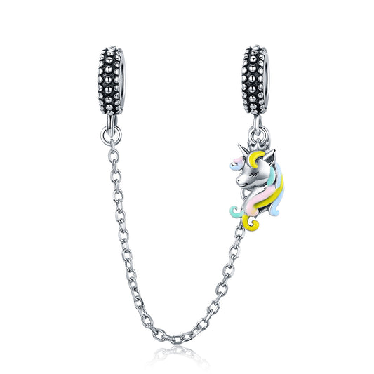 Dije O Cadena de Seguridad Plata S925 Fementi Unicornio Colores