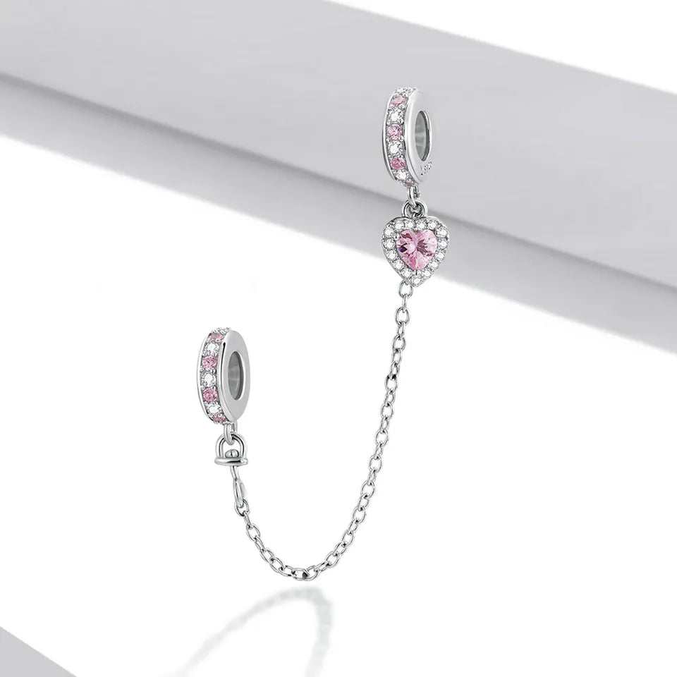 Dije O Cadena de Seguridad Plata S925 Fementi Corazón Circón Rosa