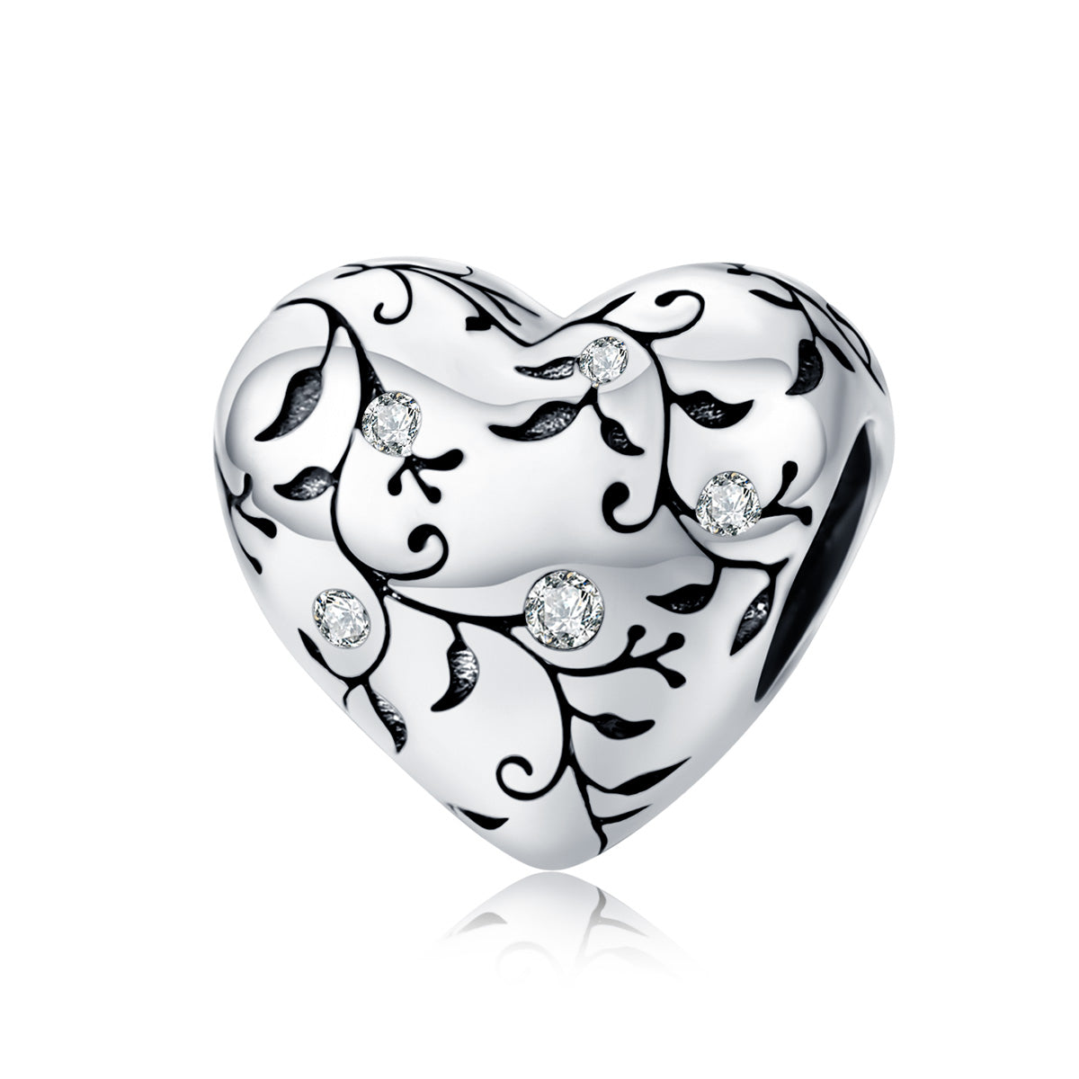 Dije O Charm Plata S925 Fementi Corazón Floreado