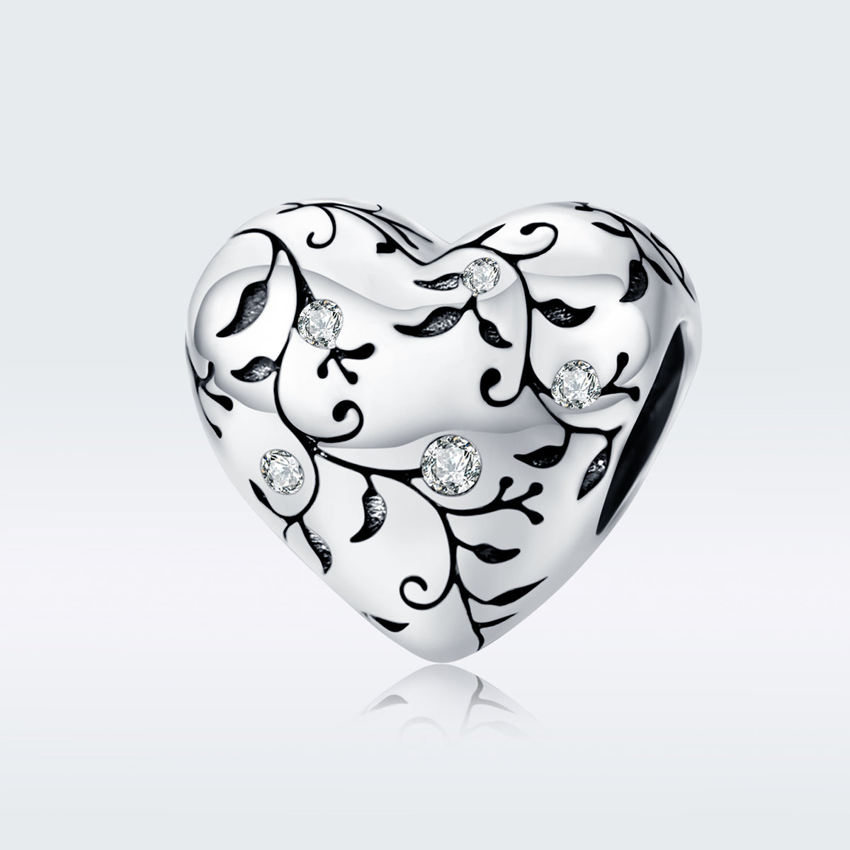 Dije O Charm Plata S925 Fementi Corazón Floreado