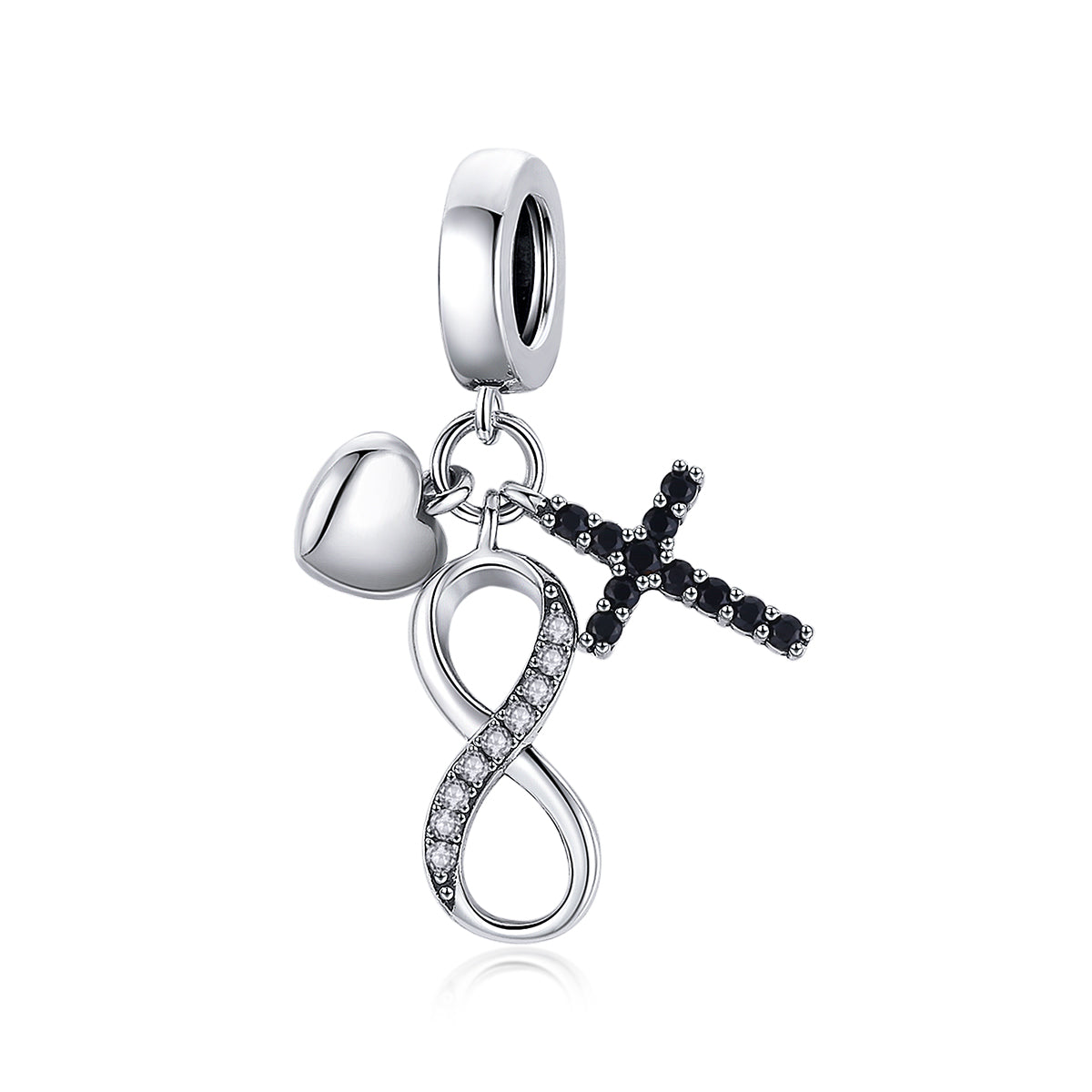 Dije O Colgante Plata S925 Fementi Infinito, Cruz y Corazón