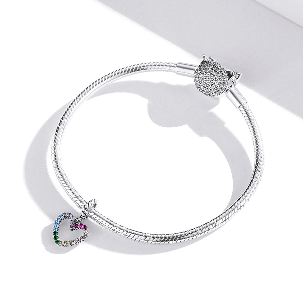 Dije O Colgante Plata S925 Fementi Corazón Arcoiris Circones