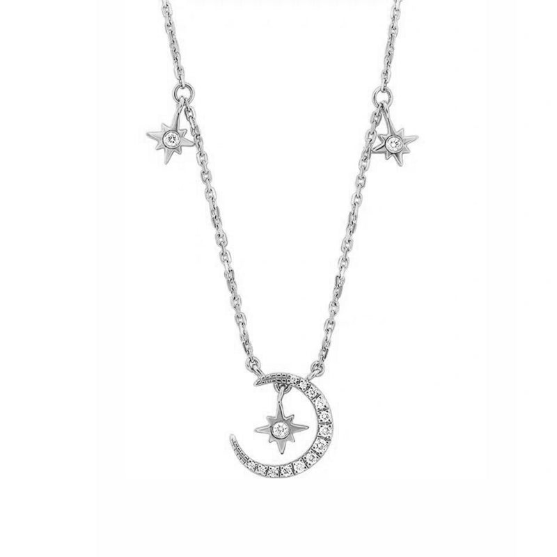 Collar Plata S925 Fementi Luna Y Estrellas Colgantes