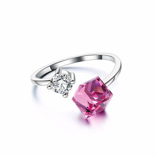 Anillo Plata S925 Fementi Cristal Swarovski Transparente y Rosado Ajustable